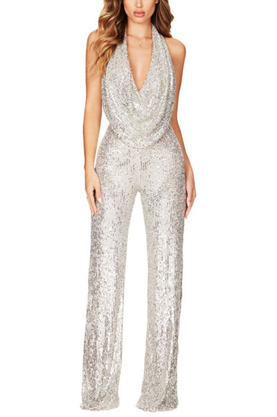Vanessa | Drapierter Ausschnitt Weites Bein Jumpsuit