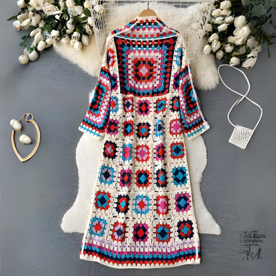 Emily | Buntes langes Strickkleid
