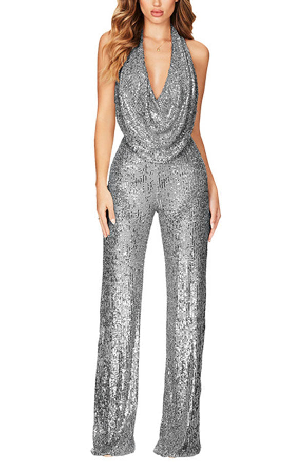 Vanessa | Drapierter Ausschnitt Weites Bein Jumpsuit