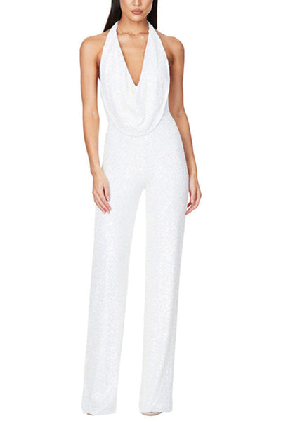 Vanessa | Drapierter Ausschnitt Weites Bein Jumpsuit