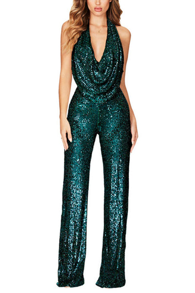 Vanessa | Drapierter Ausschnitt Weites Bein Jumpsuit